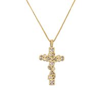 Fashion Cross Copper Plating Inlay Zircon Gold Plated Pendant Necklace main image 3