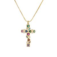 Fashion Cross Copper Plating Inlay Zircon Gold Plated Pendant Necklace main image 4