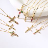 Fashion Cross Copper Plating Inlay Zircon Gold Plated Pendant Necklace main image 1