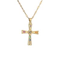 Fashion Cross Copper Plating Inlay Zircon Gold Plated Pendant Necklace sku image 1