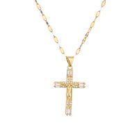 Fashion Cross Copper Plating Inlay Zircon Gold Plated Pendant Necklace sku image 3