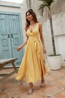 Women's Slit Dress Fashion V Neck Printing Slit Sleeveless Ditsy Floral Maxi Long Dress Daily main image 3