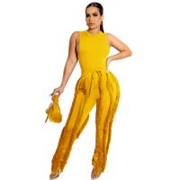 Women's Casual Solid Color Spandex Polyester Patchwork Tassel Pants Sets main image 4