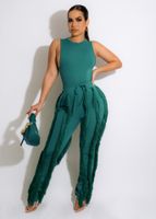 Women's Casual Solid Color Spandex Polyester Patchwork Tassel Pants Sets main image 3