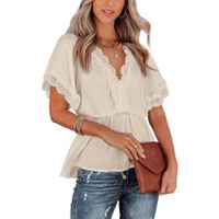 Women's Chiffon Shirt Short Sleeve T-shirts Splicing Fashion Solid Color sku image 20