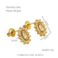 1 Pair Glam Sun Water Droplets Heart Shape Inlay Stainless Steel Rhinestones Zircon 18K Gold Plated Ear Studs sku image 1