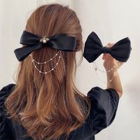 Fashion Bow Knot Cloth Beaded Chain Inlay Pearl Hair Clip 1 Piece main image 6