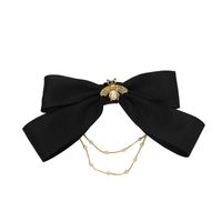 Fashion Bow Knot Cloth Beaded Chain Inlay Pearl Hair Clip 1 Piece main image 4