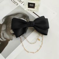 Fashion Bow Knot Cloth Beaded Chain Inlay Pearl Hair Clip 1 Piece sku image 2