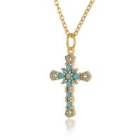 1 Piece Retro Cross Copper Plating Inlay Zircon Pendant Necklace sku image 3