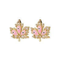 1 Pair Retro Devil's Eye Maple Leaf Copper Plating Inlay Zircon Ear Studs sku image 2