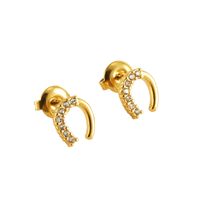 1 Pair Fashion C Shape Inlay Stainless Steel Rhinestones 18K Gold Plated Ear Studs main image 2
