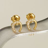 1 Pair Fashion C Shape Inlay Stainless Steel Rhinestones 18K Gold Plated Ear Studs main image 5