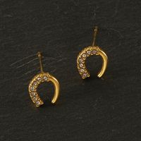 1 Pair Fashion C Shape Inlay Stainless Steel Rhinestones 18K Gold Plated Ear Studs main image 3