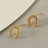 1 Pair Fashion C Shape Inlay Stainless Steel Rhinestones 18K Gold Plated Ear Studs main image 4