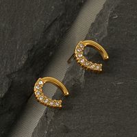 1 Pair Fashion C Shape Inlay Stainless Steel Rhinestones 18K Gold Plated Ear Studs main image 1