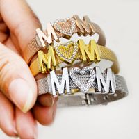 Mama Letter Stainless Steel Inlay Rhinestones Bracelets main image 5
