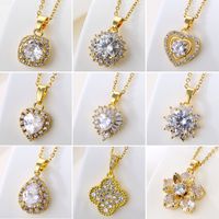 Fashion Water Droplets Heart Shape Snowflake Stainless Steel Inlay Zircon 18k Gold Plated Gold Plated Pendant Necklace main image 1
