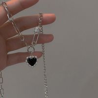 1 Piece Fashion Heart Shape Rhinestone Metal Plating Inlay Artificial Gemstones Women's Pendant Necklace sku image 4