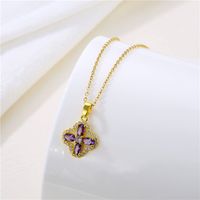 Stainless Steel Titanium Steel Vintage Style Plating Inlay Four Leaf Clover Butterfly Key Zircon Pendant Necklace sku image 12