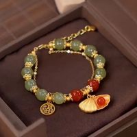 Chinoiserie Leaf Flower Peanut Glass Beaded Women's Bracelets sku image 5