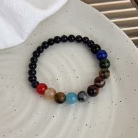 1 Piece Retro Round Multicolor Wooden Beads Agate Beaded Polishing Unisex Bracelets sku image 1