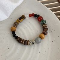 1 Piece Retro Round Multicolor Wooden Beads Agate Beaded Polishing Unisex Bracelets sku image 2
