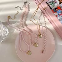 Fashion Heart Shape Flower Beaded Alloy Enamel Women's Pendant Necklace main image 5