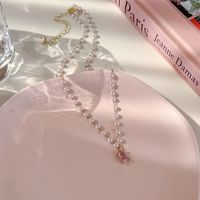 Fashion Heart Shape Flower Beaded Alloy Enamel Women's Pendant Necklace sku image 3