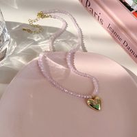 Fashion Heart Shape Flower Beaded Alloy Enamel Women's Pendant Necklace sku image 2
