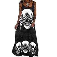 Women's Regular Dress Punk Simple Style Round Neck Printing Sleeveless Skull Maxi Long Dress Daily main image 3
