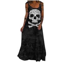 Frau Normales Kleid Punk Einfacher Stil Rundhals Drucken Ärmellos Schädel Maxi Langes Kleid Täglich main image 4