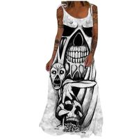 Women's Regular Dress Punk Simple Style Round Neck Printing Sleeveless Skull Maxi Long Dress Daily main image 5