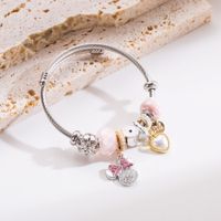 Retro Leaves Dragonfly Stainless Steel Alloy Inlay Artificial Pearls Zircon Bangle sku image 2