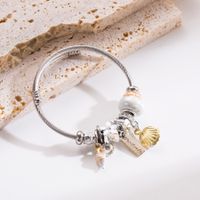 Retro Leaves Dragonfly Stainless Steel Alloy Inlay Artificial Pearls Zircon Bangle sku image 1