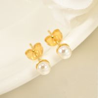 1 Paire Élégant Géométrique Acier Au Titane Incruster Perles Artificielles Boucles D'oreilles main image 4
