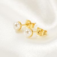 1 Pair Elegant Geometric Titanium Steel Inlay Artificial Pearls Ear Studs main image 6