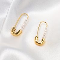 1 Pair Elegant Paper Clip Stainless Steel Inlay Artificial Pearls Earrings main image 1