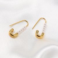 1 Pair Elegant Paper Clip Stainless Steel Inlay Artificial Pearls Earrings main image 5