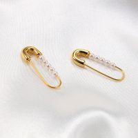 1 Pair Elegant Paper Clip Stainless Steel Inlay Artificial Pearls Earrings main image 3