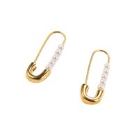 1 Pair Elegant Paper Clip Stainless Steel Inlay Artificial Pearls Earrings main image 4