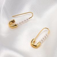 1 Pair Elegant Paper Clip Stainless Steel Inlay Artificial Pearls Earrings main image 2