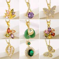 Stainless Steel Titanium Steel 18K Gold Plated Shiny Inlay Angel Peacock Butterfly Zircon Pendant Necklace main image 2
