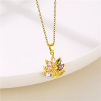 Stainless Steel Titanium Steel 18K Gold Plated Shiny Inlay Angel Peacock Butterfly Zircon Pendant Necklace sku image 2
