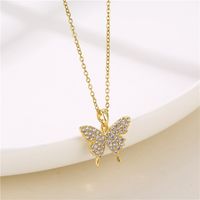 Stainless Steel Titanium Steel Vintage Style Plating Inlay Four Leaf Clover Butterfly Key Zircon Pendant Necklace main image 4