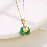 Stainless Steel Titanium Steel Vintage Style Plating Inlay Four Leaf Clover Butterfly Key Zircon Pendant Necklace sku image 1