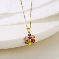 Stainless Steel Titanium Steel Vintage Style Plating Inlay Four Leaf Clover Butterfly Key Zircon Pendant Necklace sku image 6