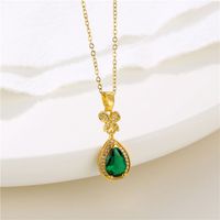 Stainless Steel Titanium Steel 18K Gold Plated Shiny Inlay Angel Peacock Butterfly Zircon Pendant Necklace sku image 8