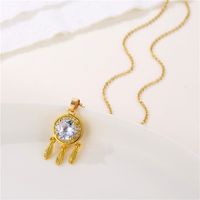 Stainless Steel Titanium Steel 18K Gold Plated Shiny Inlay Angel Peacock Butterfly Zircon Pendant Necklace sku image 5