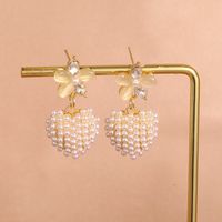 1 Pair Sweet Heart Shape Flower Inlay Alloy Artificial Pearls Zircon Drop Earrings main image 5